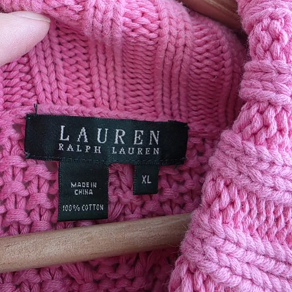 Lauren By Ralph Lauren Pink Cable Knit Turtleneck Sweater Size X Large Cotton - Picture 5 of 5